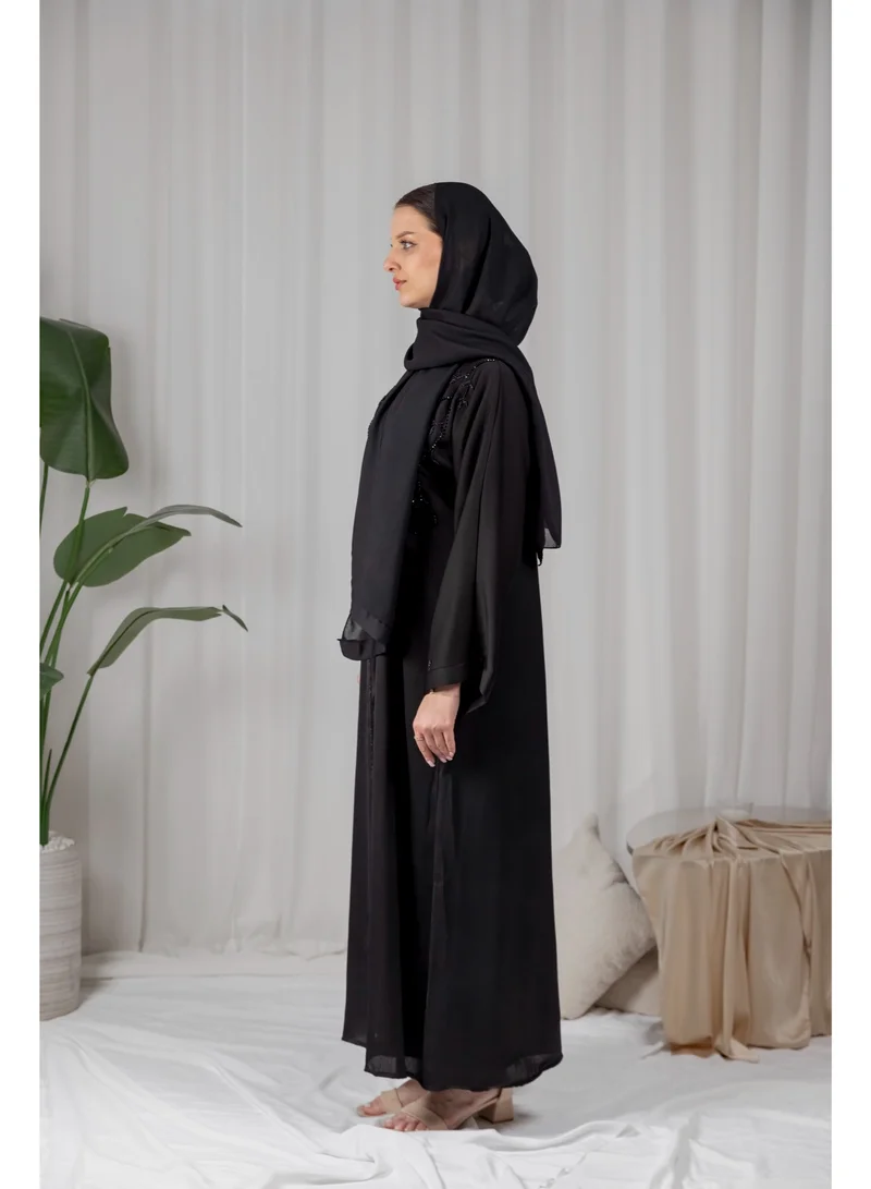 Ophelia Black Dalia Abaya for Women – Elegant Muslim Long Dress, Modest Islamic Dubai Style Abaya, Loose Fit Ramadan & Daily Wear